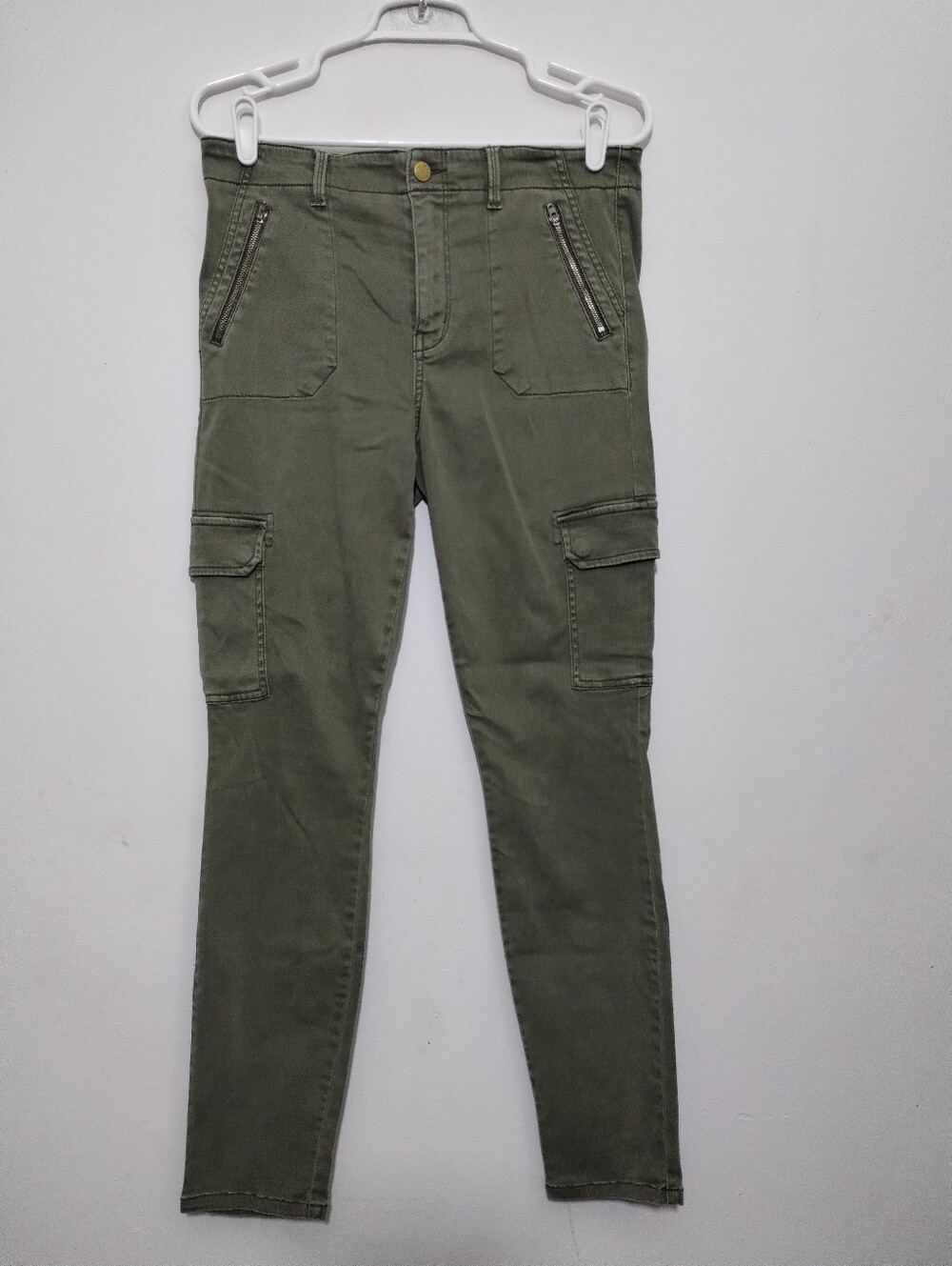 Level 99 Olive Green Cargo Utility Skinny Pants Women's 30 Pocket Stretch